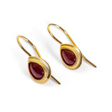 Classic Teardrop Hook Earrings in Silver with 24ct Gold and Garnet