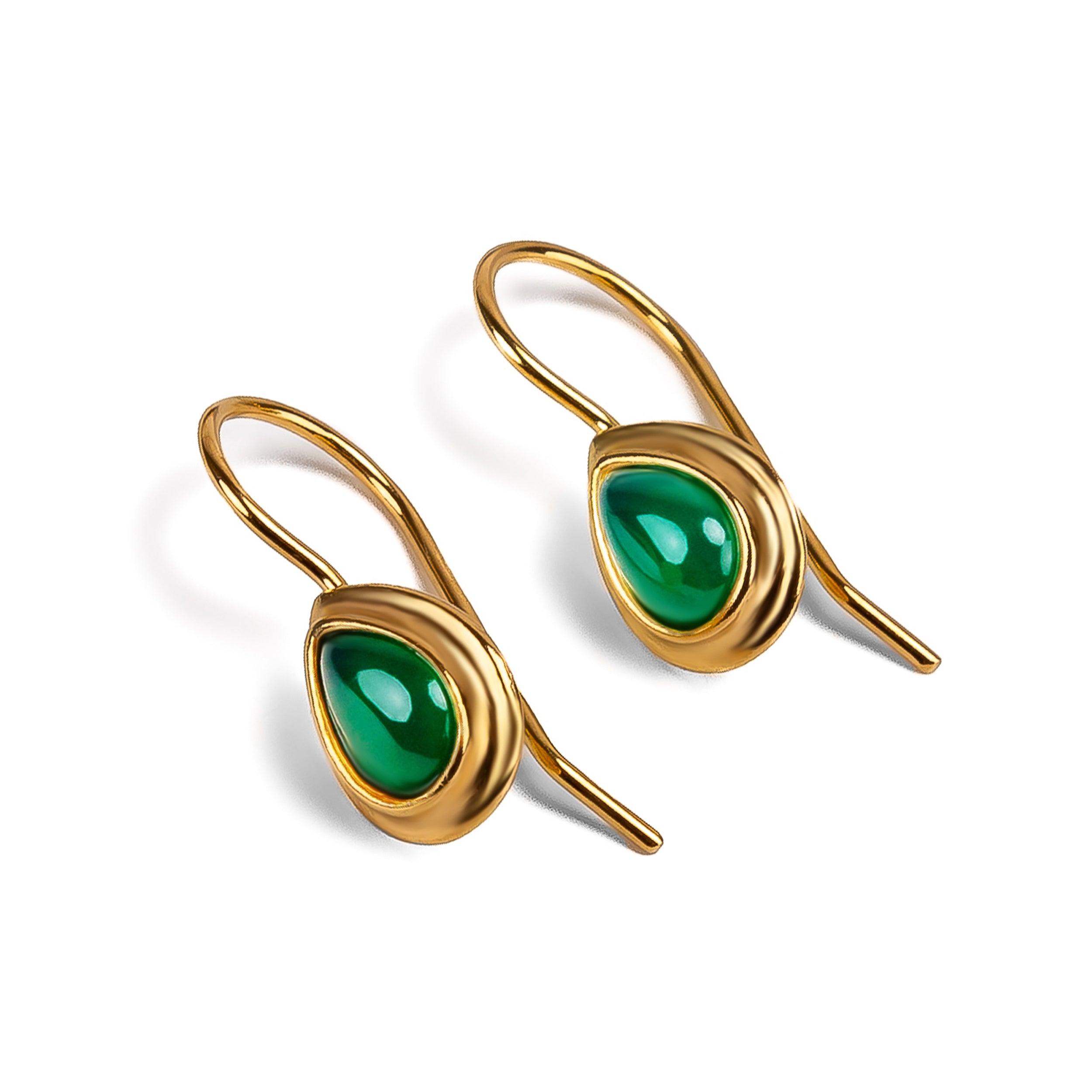 Classic Teardrop Hook Earrings in Silver and Green Onyx