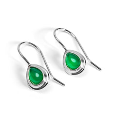 Classic Teardrop Hook Earrings in Silver and Green Onyx