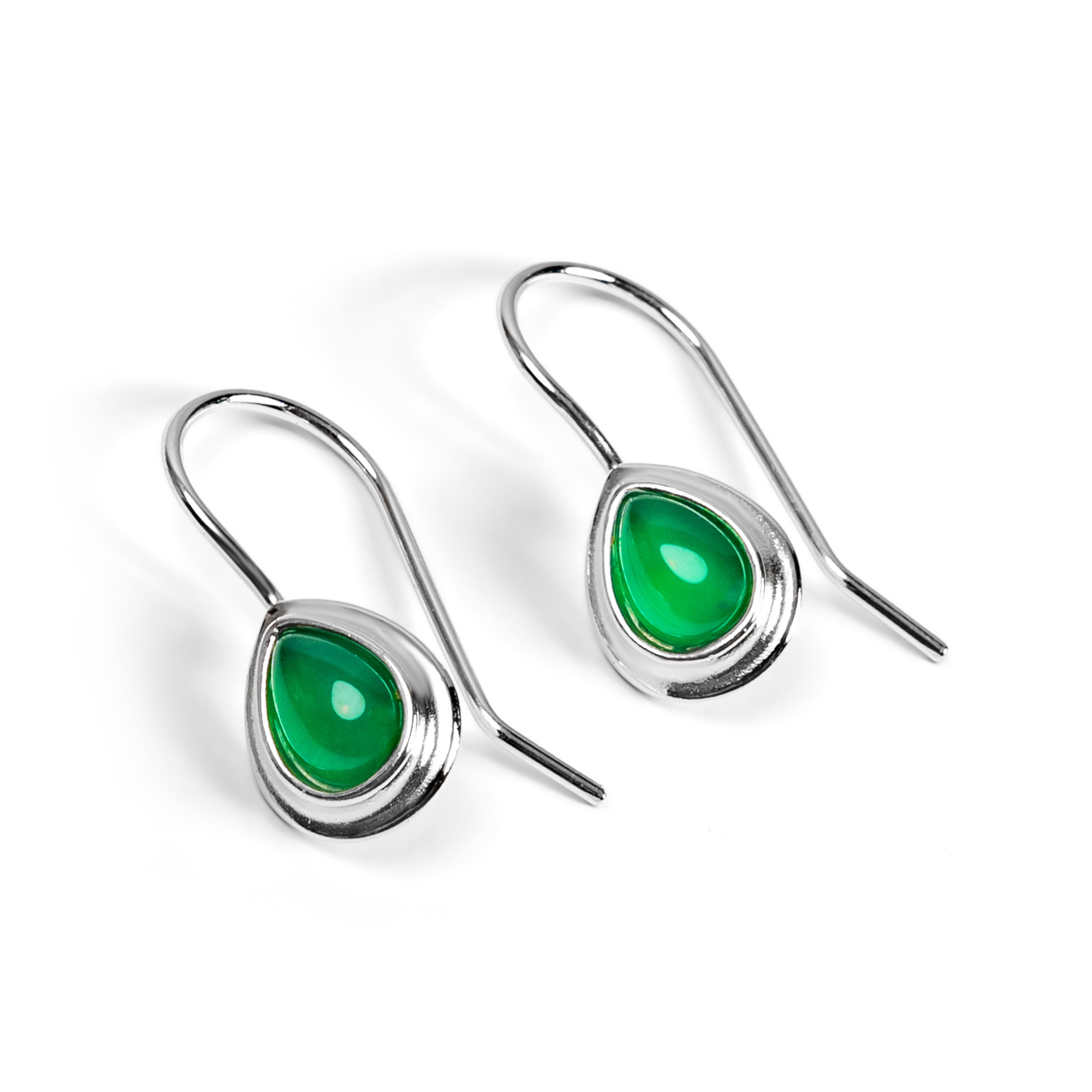 Classic Teardrop Hook Earrings in 24ct Gold & Green Onyx