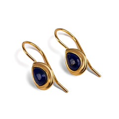 Classic Teardrop Hook Earrings in Silver with 24ct Gold and Lapis Lazuli