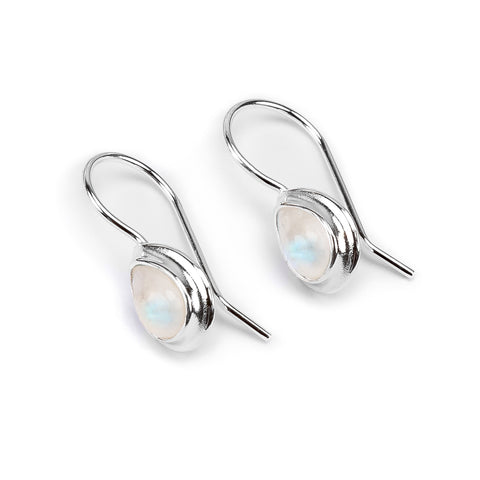 Classic Teardrop Hook Earrings in Silver and Moonstone
