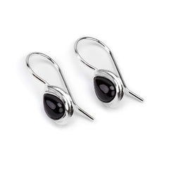 Classic Teardrop Hook Earrings in Silver and Black Onyx