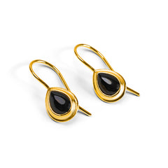Classic Teardrop Hook Earrings in Silver with 24ct Gold & Black Onyx