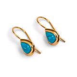 Classic Teardrop Hook Earrings in Silver with 24ct Gold & Turquoise