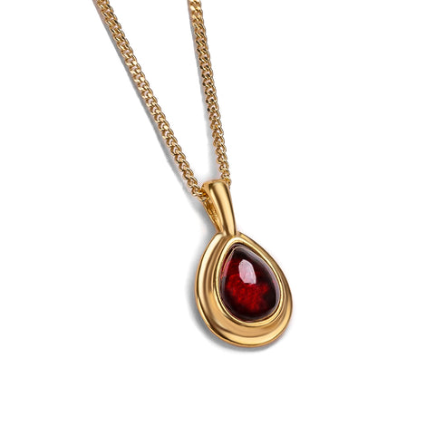 Classic Teardrop Necklace in Silver with 24ct Gold & Garnet