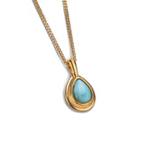 Teardrop Necklace in Silver with 24ct Gold & Larimar