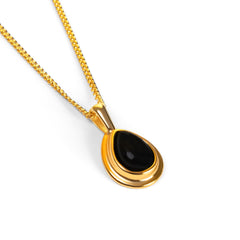 Classic Teardrop Necklace in Silver with 24ct Gold and Black Onyx