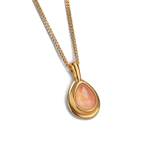 Classic Teardrop Necklace in Silver with 24ct Gold & Light Rose Quartz