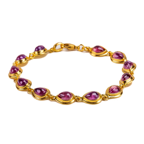 Classic Teardrop Link Bracelet in Silver with 24ct Gold and Amethyst