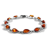 Classic Teardrop Link Bracelet in Silver with 24ct Gold and Amber