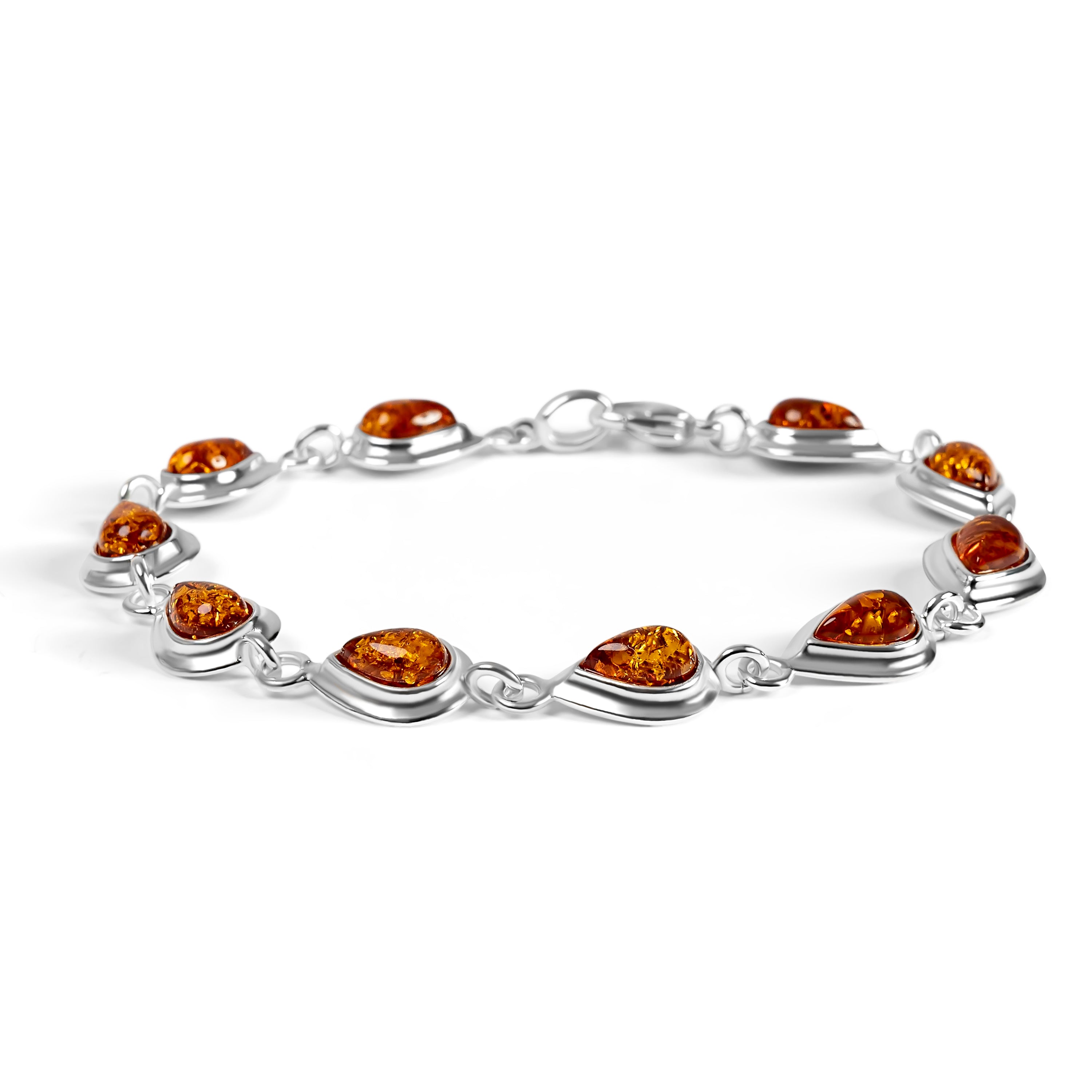 Classic Teardrop Link Bracelet in Silver and Yellow Amber