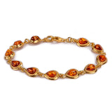 Classic Teardrop Link Bracelet in Silver with 24ct Gold and Amber
