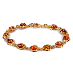 Classic Teardrop Link Bracelet in Silver with 24ct Gold and Amber