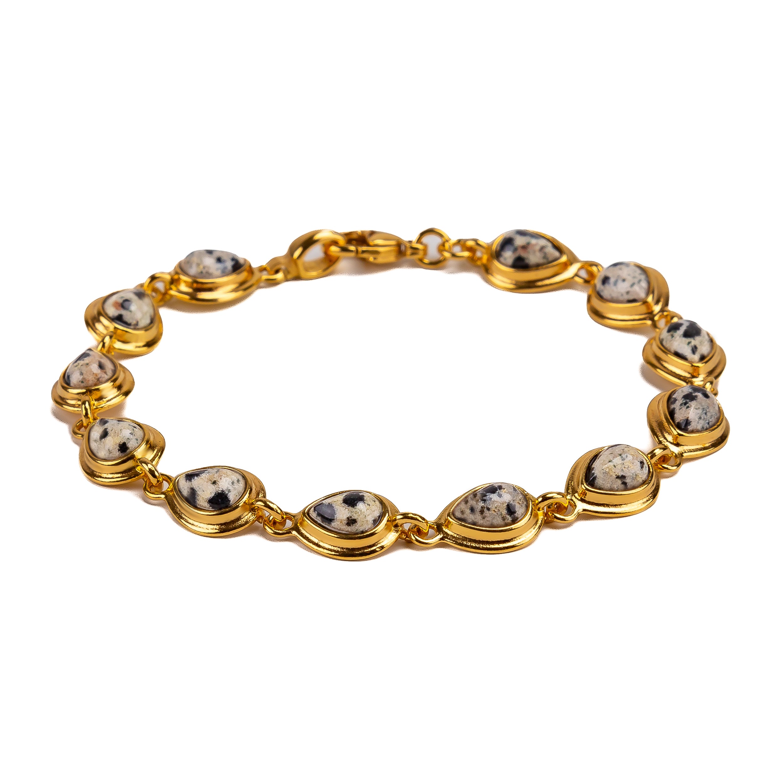 Classic Teardrop Link Bracelet in Silver and Dalmatian Jasper