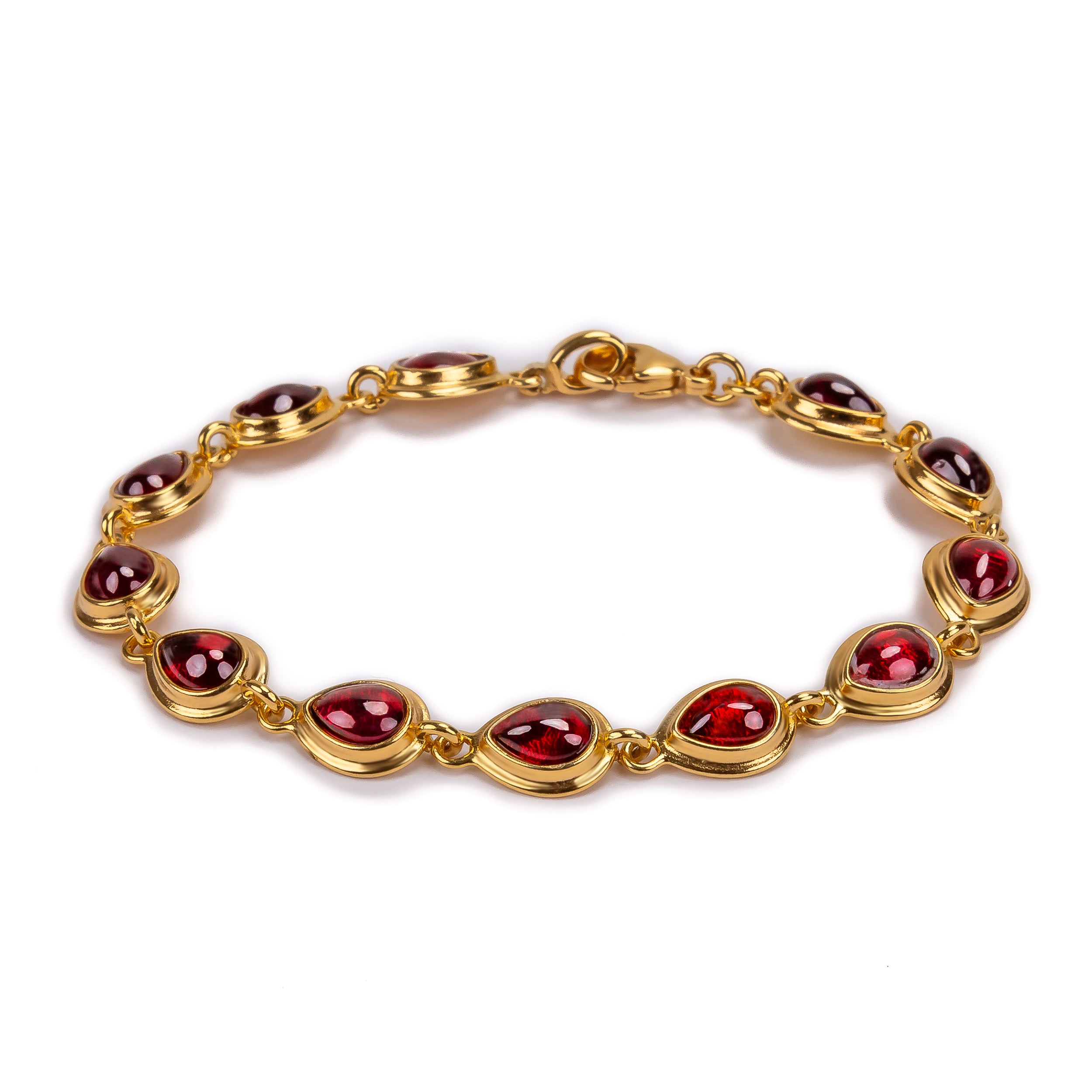 Classic Teardrop Link Bracelet in Silver and Garnet