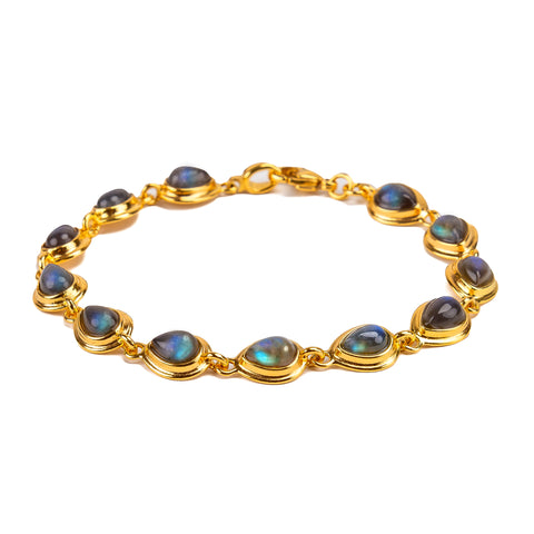 Classic Teardrop Link Bracelet in Silver with 24ct and Labradorite
