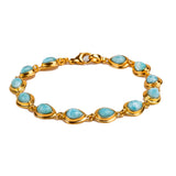 Classic Teardrop Link Bracelet in Silver with 24ct Gold and Larimar