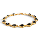 Classic Teardrop Link Bracelet in Silver with 24ct Gold and Black Onyx