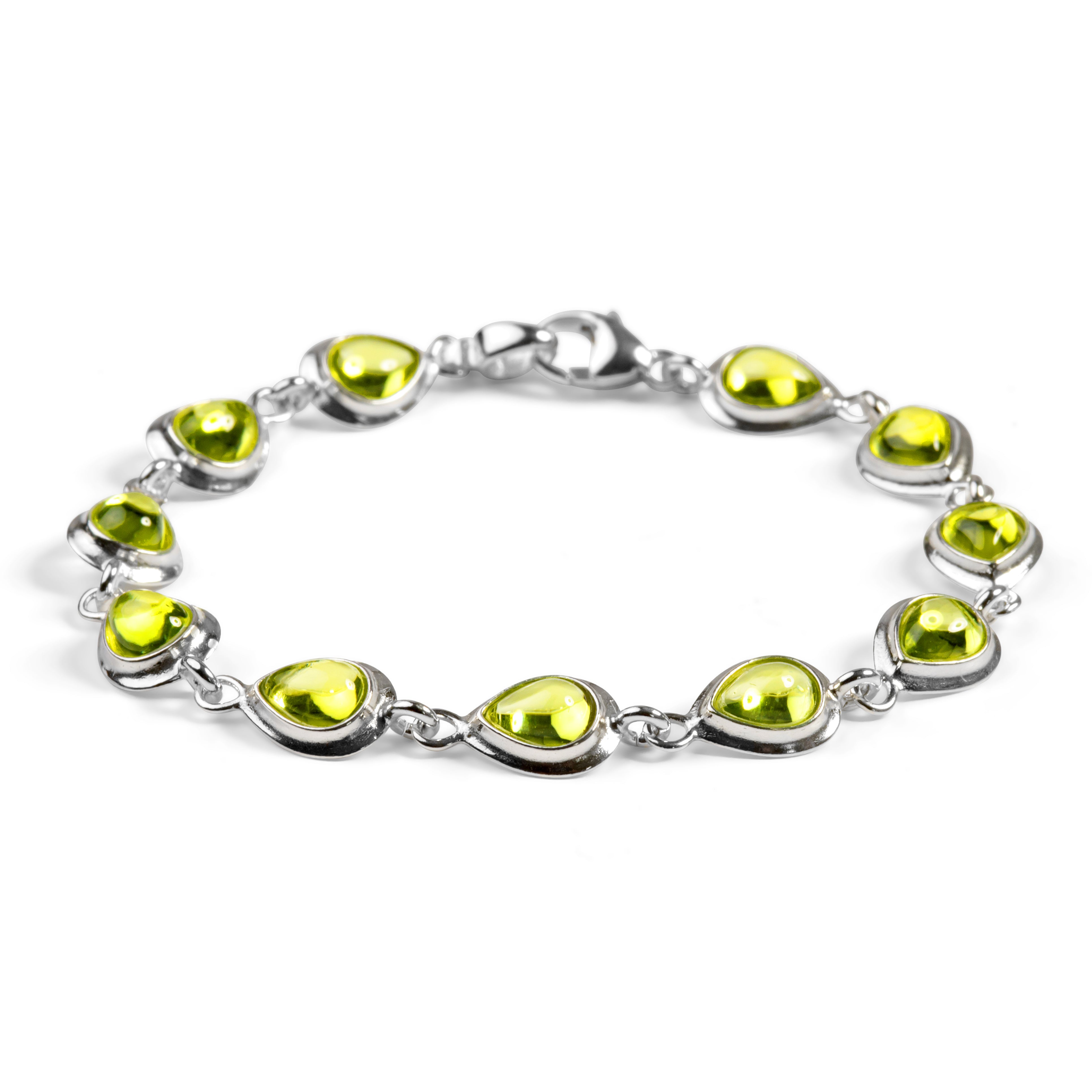 Classic Teardrop Link Bracelet in Silver with 24ct Gold & Peridot