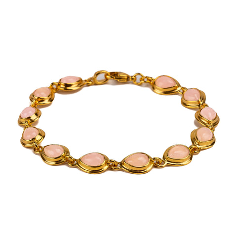 Classic Teardrop Link Bracelet in Silver with 24ct Gold & Rose Quartz