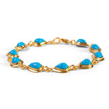 Classic Teardrop Link Bracelet in Silver with 24ct Gold and Turquoise
