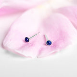 Teeny Tiny Round Stud Earrings in Silver and Lapis Lazuli