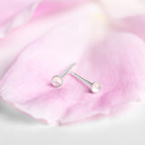 Teeny Tiny Round Stud Earrings in Silver and Moonstone