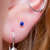 Teeny Tiny Round Stud Earrings in Silver and Lapis Lazuli