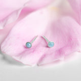 Teeny Tiny Round Stud Earrings in Silver and Larimar