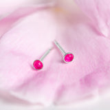 Teeny Tiny Stud Earrings in Silver and Pink Jade