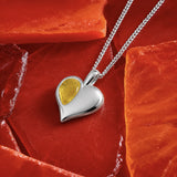 November Birthstone Heart Necklace in Silver & Citrine