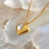 April Birthstone Heart Necklace in Silver with 24ct Gold & White Crystal