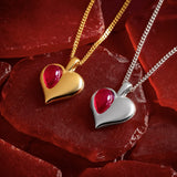 July Birthstone Heart Necklace in Silver & Ruby