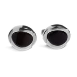 Chunky Oval Centre Cufflinks in Silver and Cherry Amber