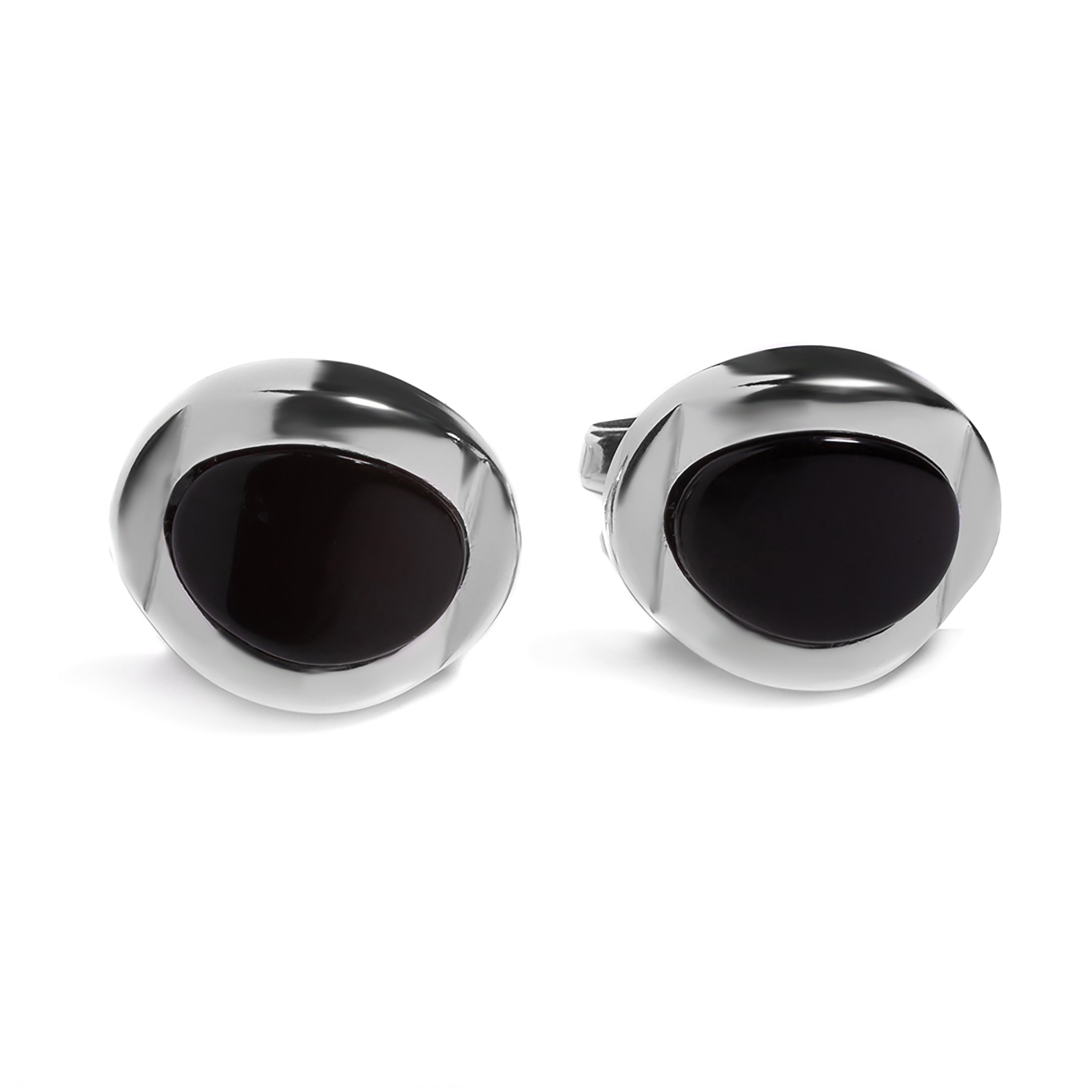 Chunky Oval Centre Cufflinks in Silver and Cognac Amber