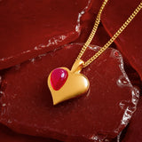 July Birthstone Heart Necklace in Silver with 24ct Gold & Ruby