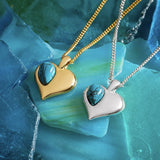 December Birthstone Heart Necklace in Silver & Turquoise
