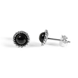 Rope Edge Stud Earrings in Silver & Black Onyx