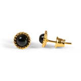 Rope Edge Stud Earrings in Silver & Black Onyx