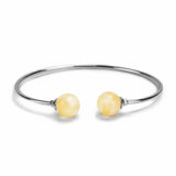 Double Ball Cuff Bangle in Silver & Milky Amber