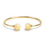 Double Ball Cuff Bangle in 24ct Gold & Milky Amber