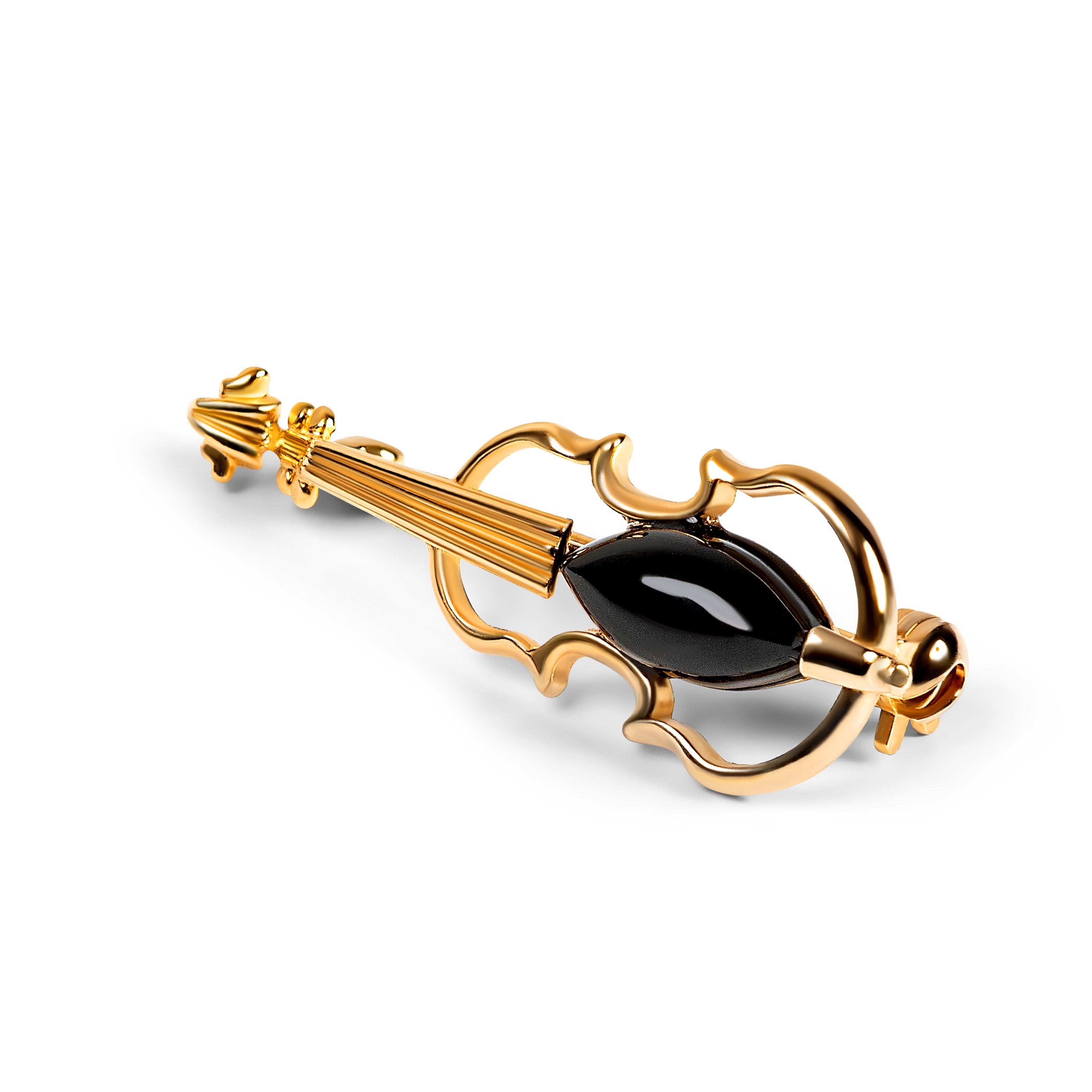 Musical Violin Brooch Silver and Black Onyx