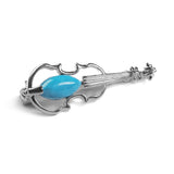 Musical Violin Brooch Silver and Turquoise