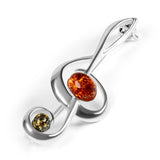 Large Treble Clef Brooch in Silver and Amber