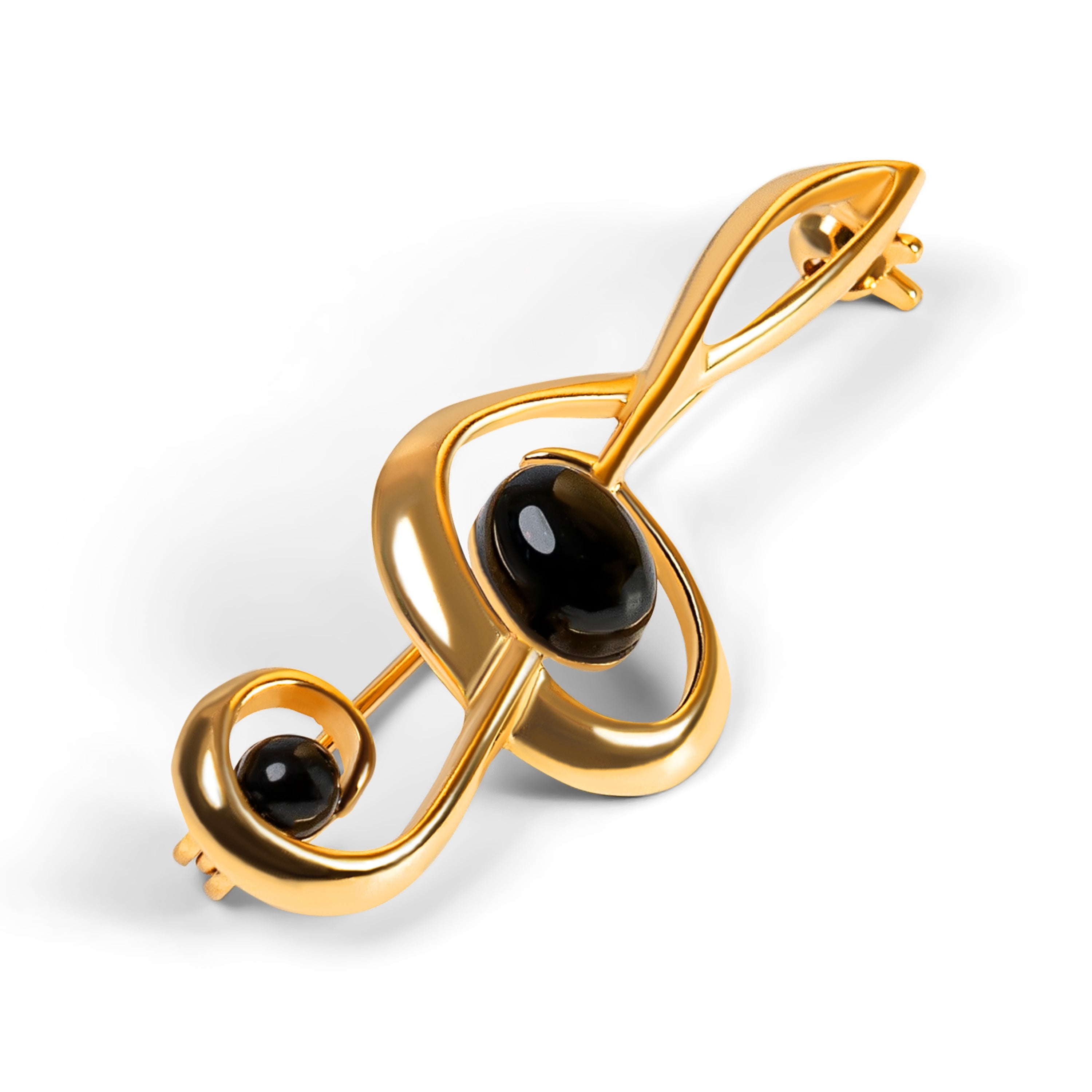 Large Treble Clef Brooch in Silver and Black Onyx