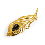 Peacock Feather Brooch in Silver with 24ct Gold & Black Onyx