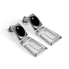 Versace Inspired Greek Earrings in Silver & Black Onyx