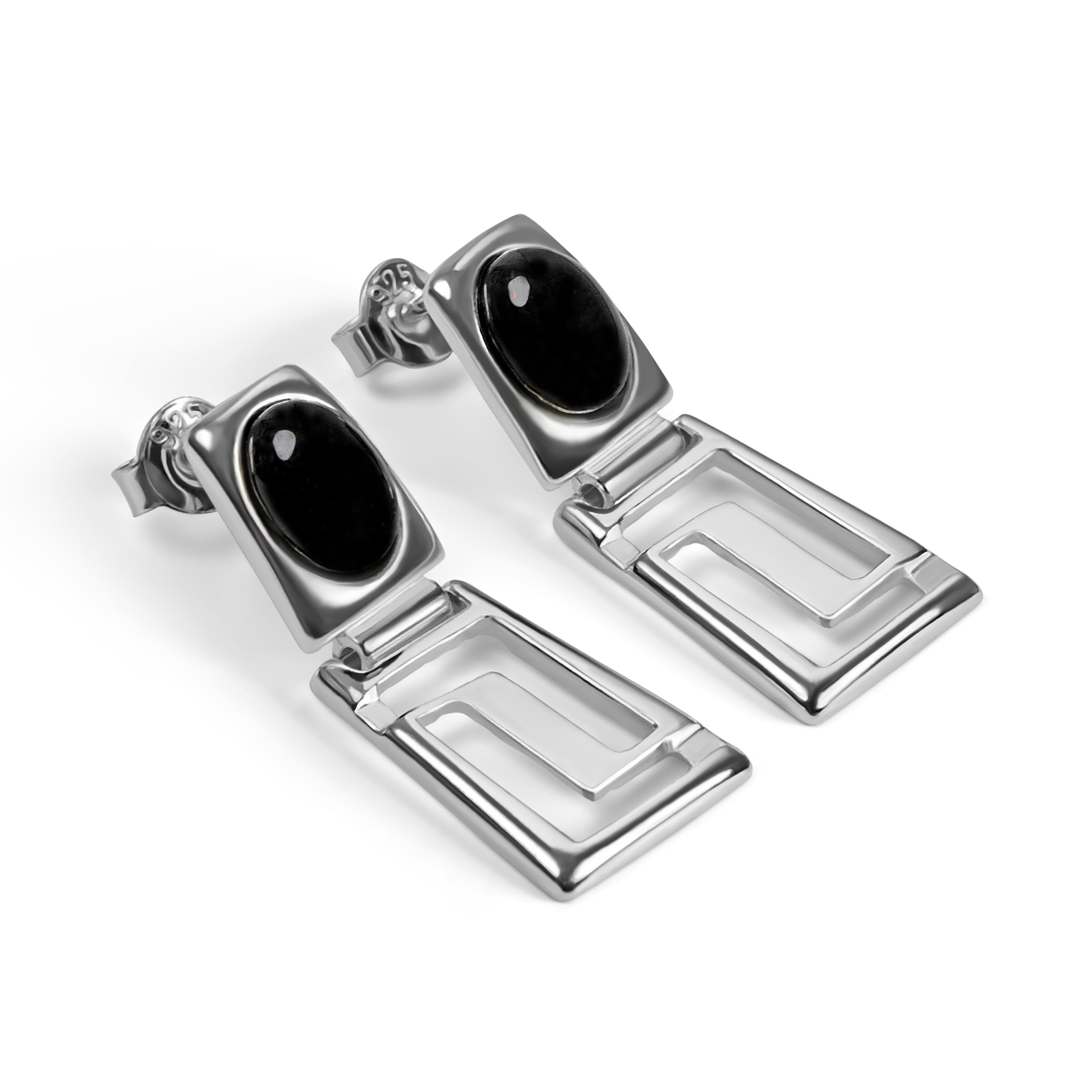 Versace Inspired Greek Earrings in Silver with 24ct Gold & Black Onyx