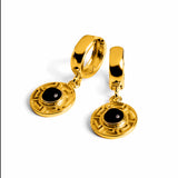 Versace Inspired Greek Circle Earrings in Silver & Black Onyx